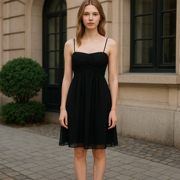 White House Black Market Strapless Size 8 Black Formal Lined Chiffon Dress. - Picture 2 of 2